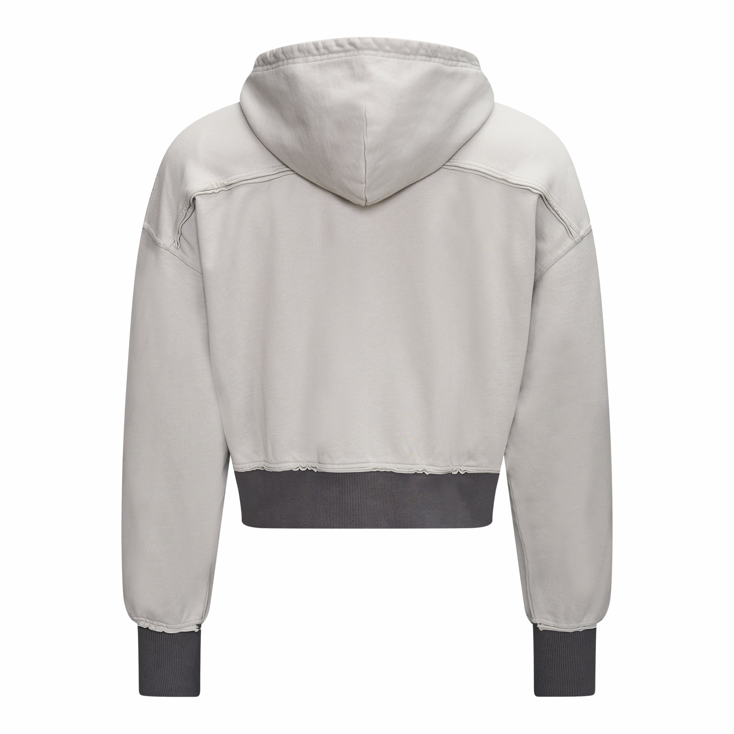 Grey Cropped Zipper with Hood and Distressings - Back