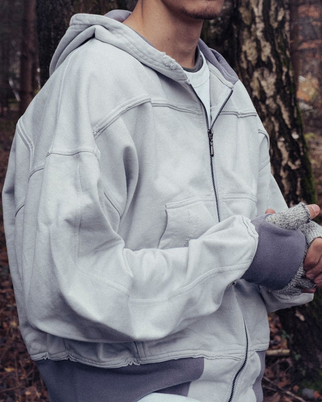 Distressed Zipper with thumbholes