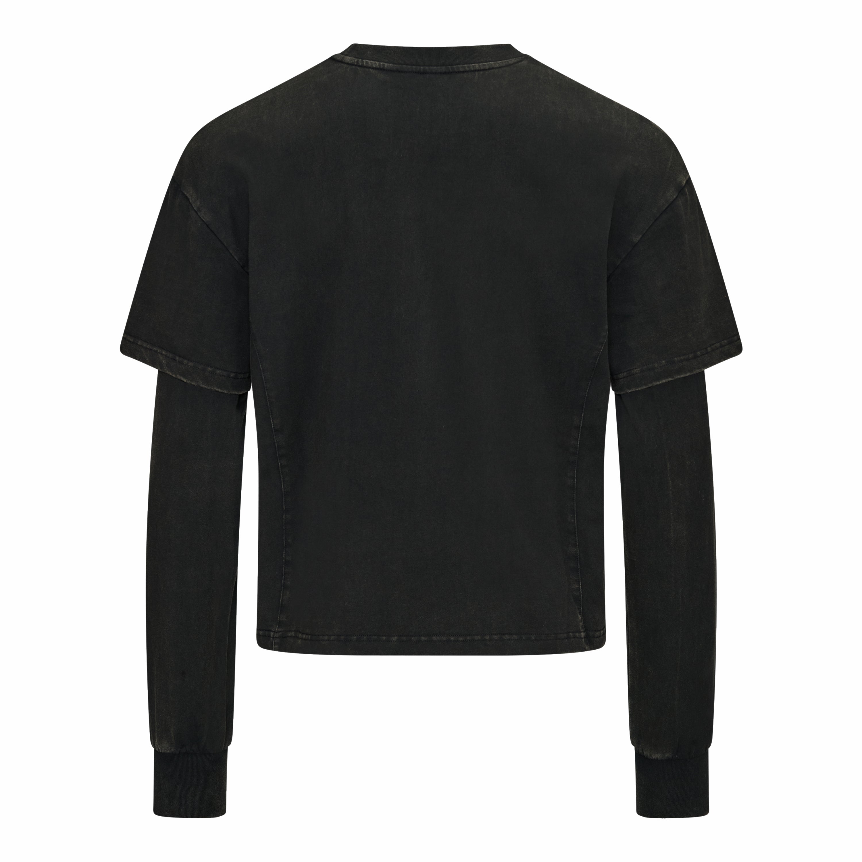 Black Cropped Longsleeve with Distressings - Back