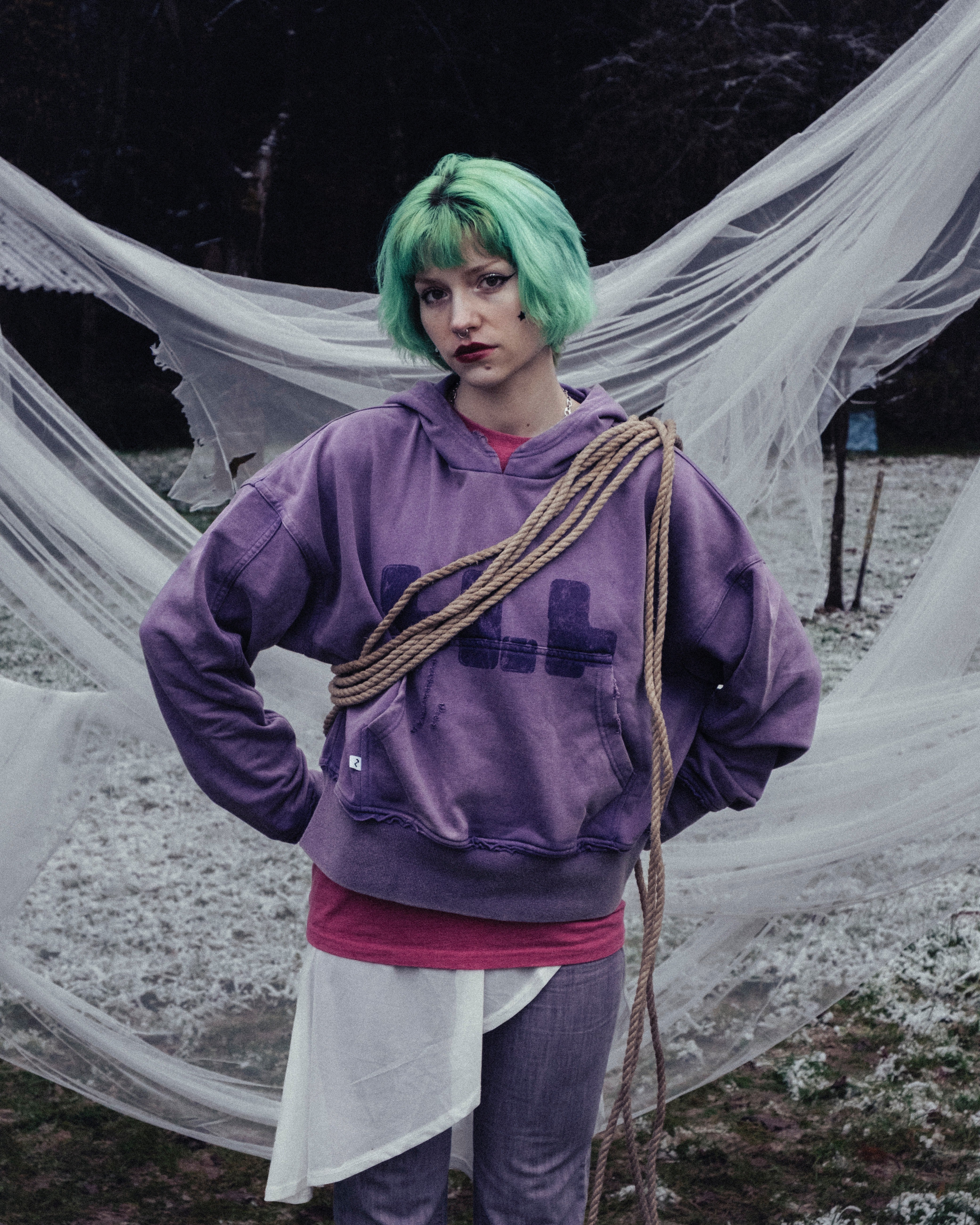 Streetwear Outfit: purple hoodie - distressed with details