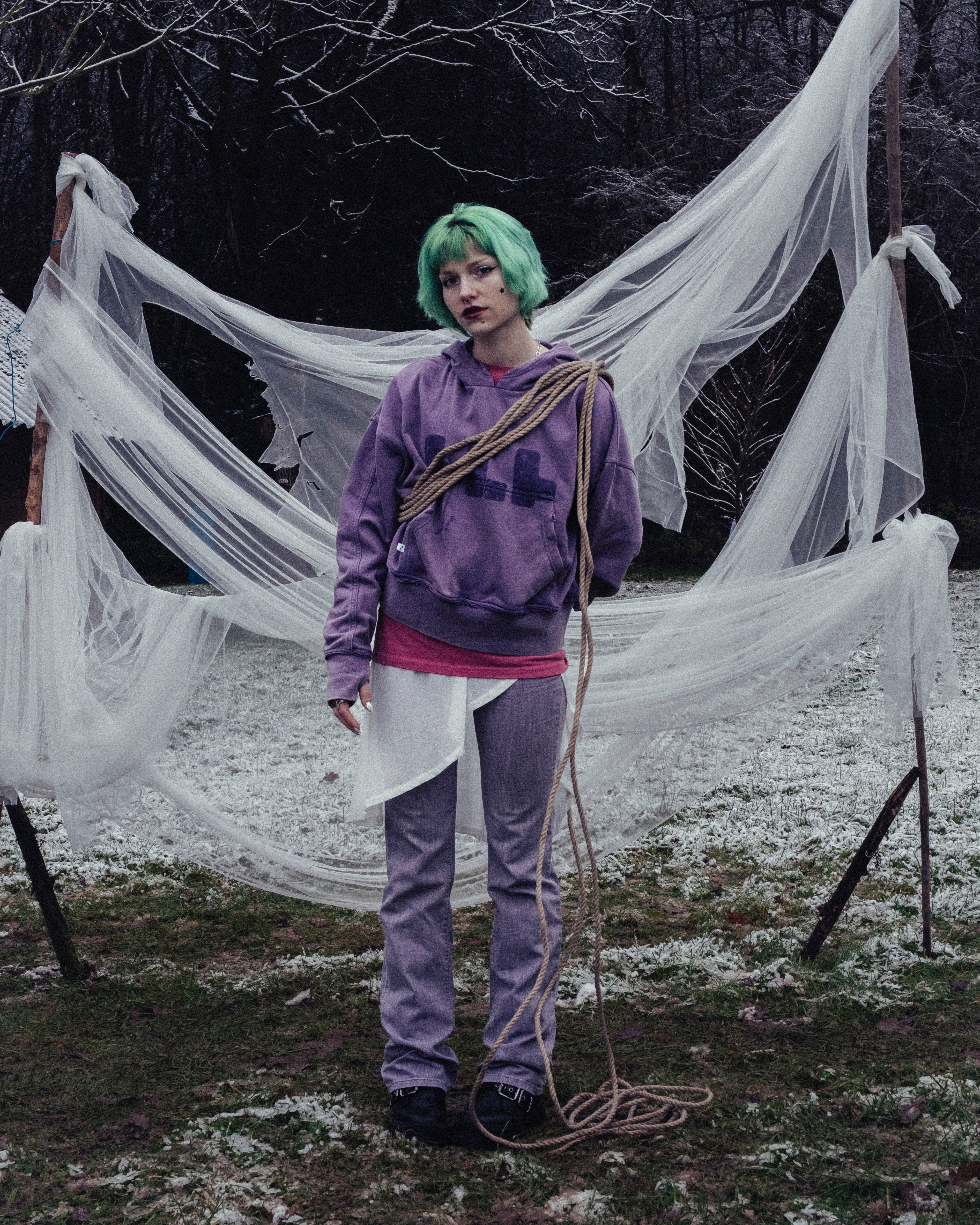 Streetwear Outfit: purple hoodie - distressed with details