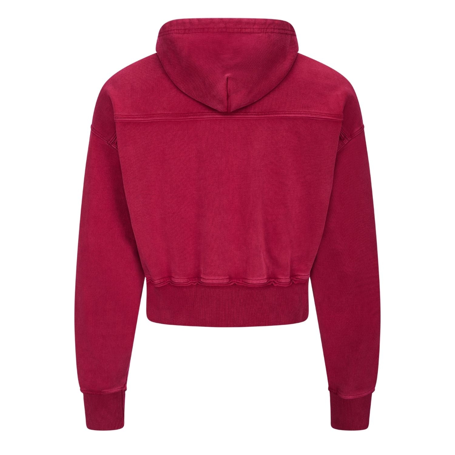 Roter Cropped Hoodie mit Kapuze und Distressing - Hinteransicht
