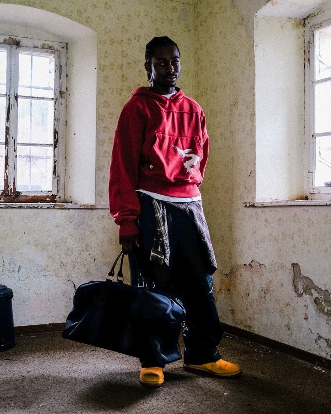 Red Cropped Hoodie on male Model